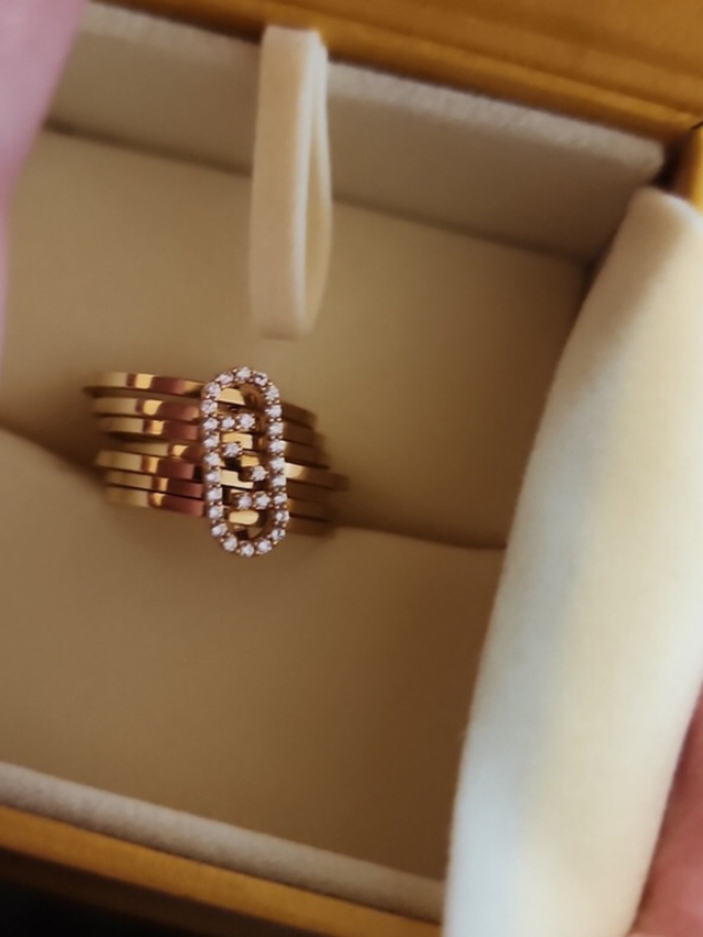 Authentic Fendi Crystal Multi (7) Band Ring Gold Tone Size 6–6.5 Wide Statement - Picture 2 of 7